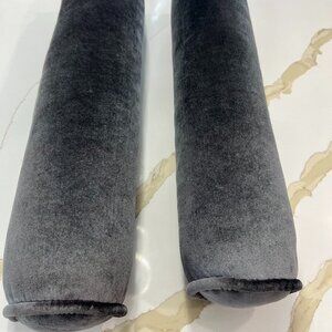 Two Charcoal Velvet Round Pillows